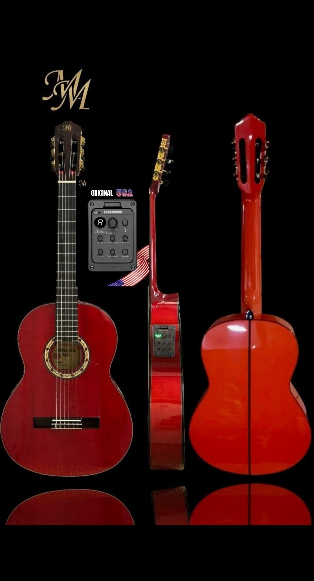 Guitarra flamenca Modesto Malla Modelo Manuela Color Rojo (Fishman Clásica Blend)