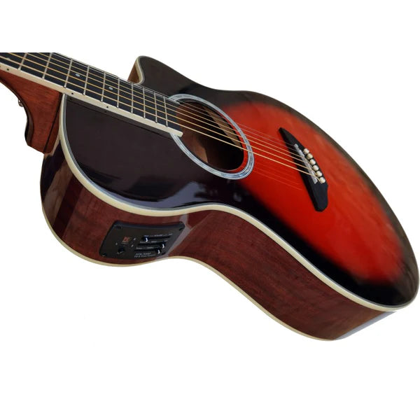 Guitarra Electroacustica Baffin Mini Jumbo tipo APX Sunburst Amplificada y previo con Afinador Acabado Brillo