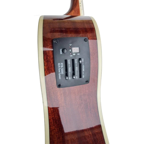 Guitarra Electroacustica Baffin Mini Jumbo tipo APX Sunburst Amplificada y previo con Afinador Acabado Brillo