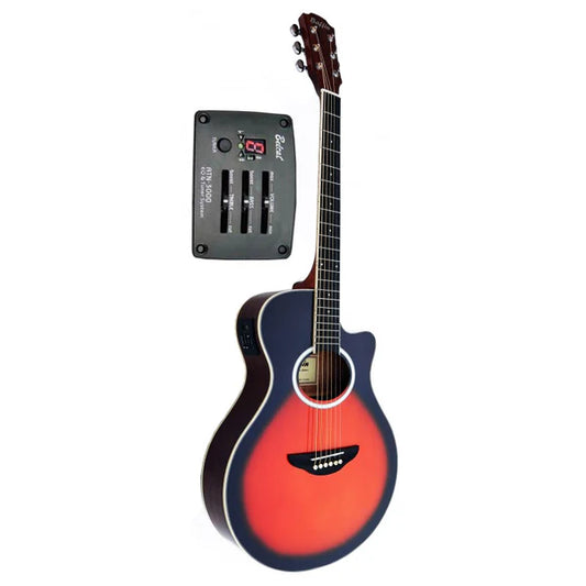 Guitarra Electroacustica Baffin Mini Jumbo tipo APX Sunburst Amplificada y previo con Afinador Acabado Brillo